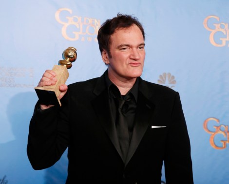 Director Quentin Tarantino holds the award for Best Screenplay - Motion Picture for "Django Unchained" backstage at the 70th annual Golden Globe Awards in Beverly Hills